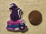 Second view of the Purple Witch Cat Sitting on a Stack of Books Needle Minder