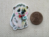 Second view of the Bow Wearing Hedgehog with A Bouquet of Flowers. Needle Minder