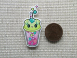 Second view of the Green Creature Boba Drink Needle Minder