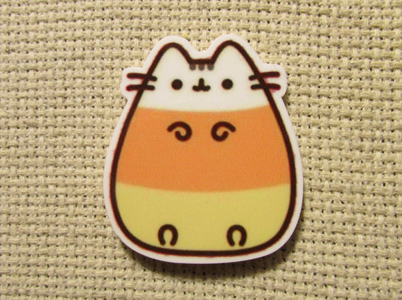 First view of the Candy Corn Kitty Needle Minder