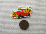 Second view of the Sunflowers on a Red Bug Car Needle Minder