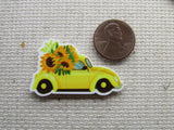 Second view of the Yellow Bug Car Bursting with Sunflowers Needle Minder