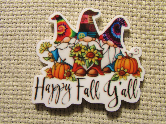First view of the Happy Fall Y'all Gnome Trio Needle Minder