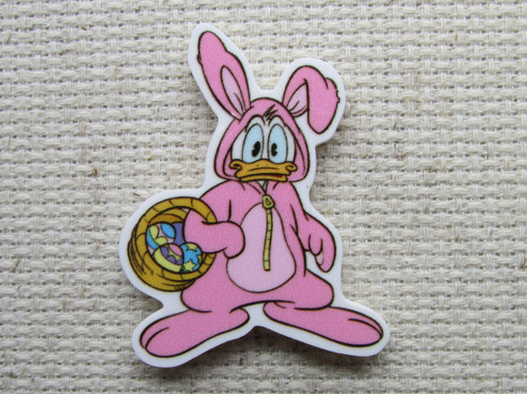 First view of the Donald Duck Dressed as a Pink Easter Bunny with a Basket of Eggs Needle Minder