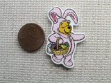 Second view of the Pooh Bear Dressed as a Cute Pink Bunny with a Basket of Eggs Needle Minder