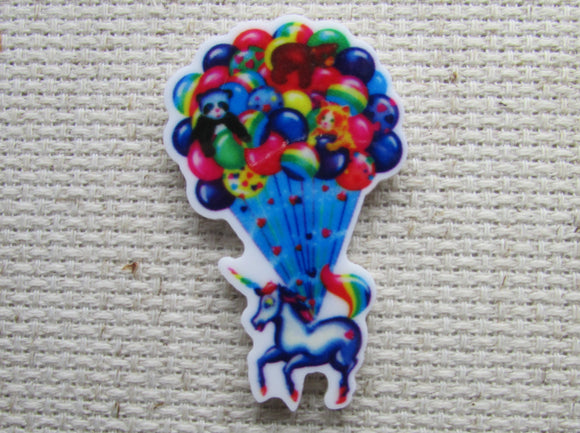 First view of the Colorful Unicorn Flying with a Bouquet of Balloons Needle Minder