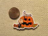 Second view of the Vampire Charlie Brown with Mummy Snoopy with a Jack O Lantern Needle Minder
