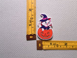 Third view of the Cute White Kitty in a Jack O Lantern Needle Minder