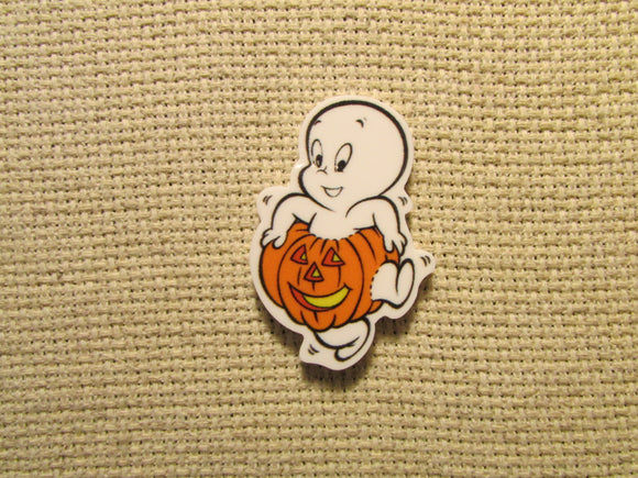 First view of the Casper the Friendly Ghost Dancing in a Carved Pumpkin Needle Minder