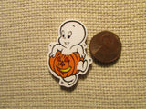 Second view of the Casper the Friendly Ghost Dancing in a Carved Pumpkin Needle Minder