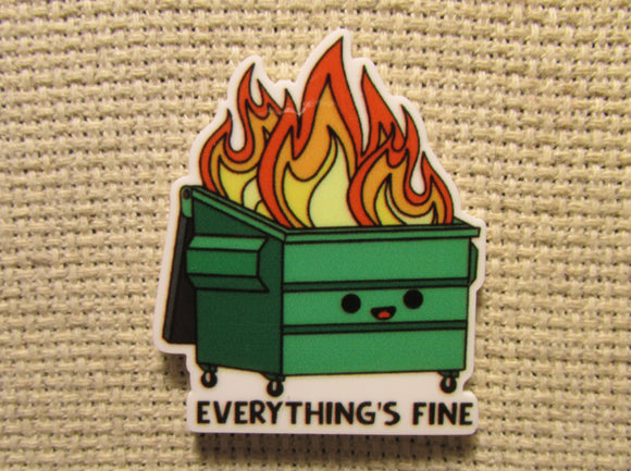 First view of the Everything's Fine Dumpster Fire Needle Minder