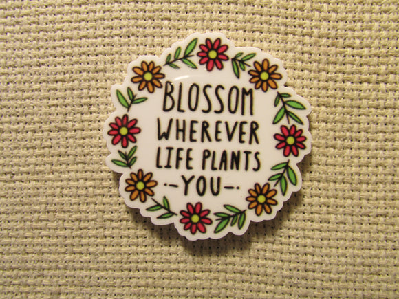 First view of the Blossom Wherever Life Plants You Flower Wreath Needle Minder