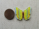 Second view of the Yellow, Blue and Orange Butterfly Needle Minder