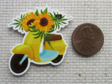 Second view of the Sunflower Decorated Moped Scooter Bike Needle Minder