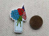 Second view of the Blue and Red Flowers in a Vase with an American Flag Needle Minder