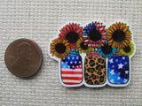 Second view of the Trio of Patriotic Sunflowers in Mason Jar Vases Needle Minder