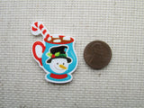 Second view of the Snowman Mug of Cocoa with a Candy Cane Needle Minder