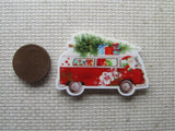 Second view of the Santa Driving a Christmas Van Loaded with Gifts and Topped off with a Tree Needle Minder, Cover Minder, Magnets