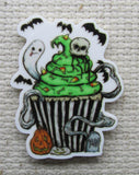Up close view of Spooky Halloween Cupcake Needle Minder