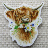 Second view Highland Cow with White Daisies Needle Minder