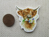 Third view of the Highland Cow with White Daisies Needle Minder