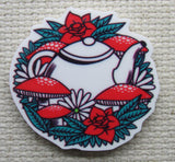 Second view of the White Teapot Surrounded By Red Mushrooms Needle Minder