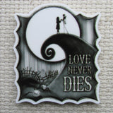 Up close view Jack and Sally Monochrome Love Never Dies Needle Minder