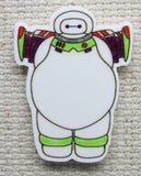 Close up view of Baymax dressed as Buzz Lightyear.