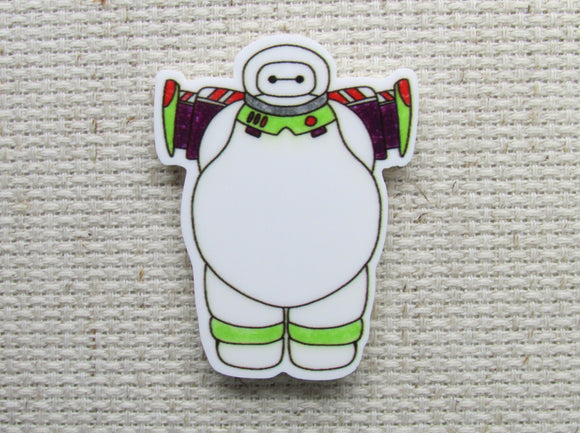 First view of Baymax dressed as Buzz Lightyear needle minder.
