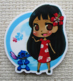 Close up of Lilo and Stitch Together in a Circle Needle Minder.