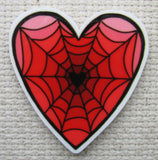 Close up view Spiderman Web Heart Needle Minder.