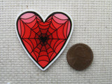 Third view of Spiderman Web Heart Needle Minder.