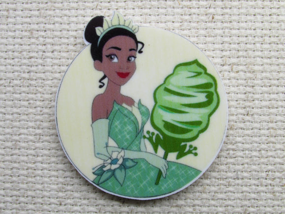 First view of Tiana with a Froggy Cotton Candy Treat Needle Minder.