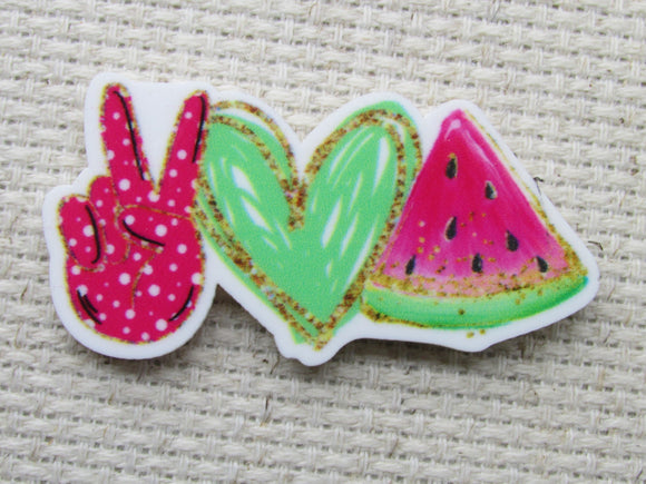 First view of Peace, Love, Watermelon Needle Minder.