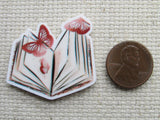 Second view of An Open Book with Pink Butterflies Needle Minder.