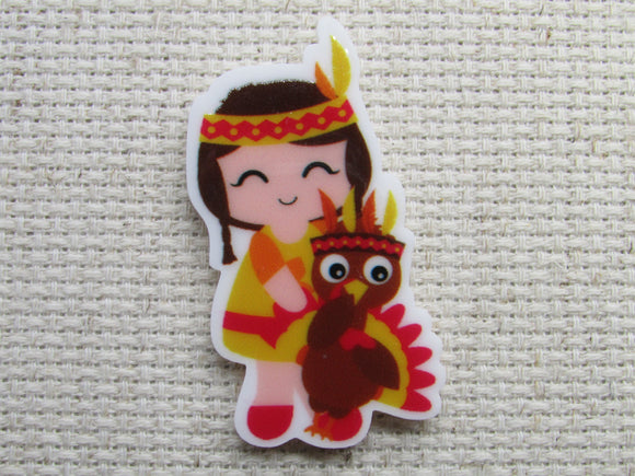 First view of Cute Native American Girl with a Turkey Needle Minder.
