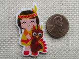 Second view of Cute Native American Girl with a Turkey Needle Minder.