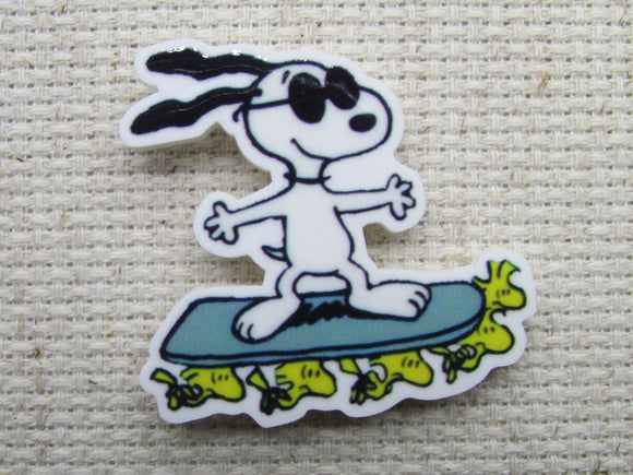First view of Snoopy on a Woodstock Powered Hover Board Needle Minder.