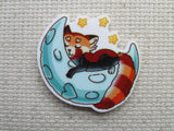 Second view of Fox/Red Panda Sleeping on a Crescent Moon Needle Minder.