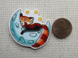 Third view of Fox/Red Panda Sleeping on a Crescent Moon Needle Minder.