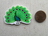 Second view of beautiful peacock needle minder.