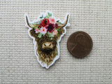 Second view of Flowery Highland Cow Needle Minder.