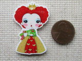 Second view of Christmas Queen of Hearts from Alice in Wonderland Needle Minder.