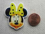 Second view of Minnie Mouse with a Yellow Polka Dot Bow Needle Minder.