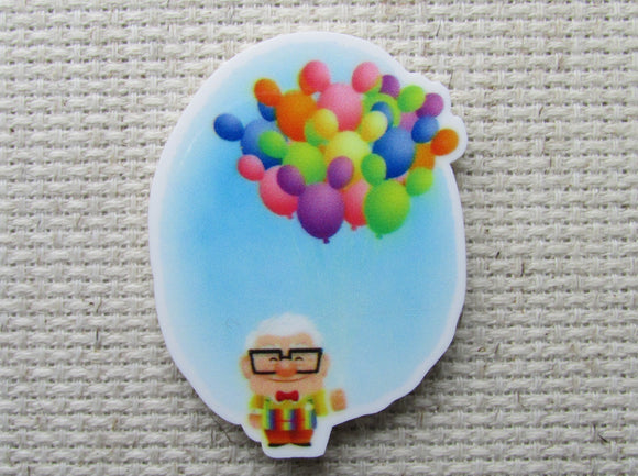 First view of Carl from Up! with mouse ear balloons minder.