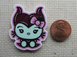 Second view of Cute White Kitty Dressed as Maleficent Needle Minder.