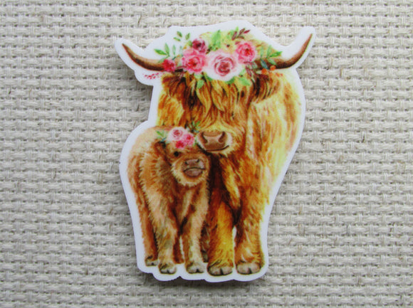 First view of Highland Cow Mother and Calf Needle Minder.