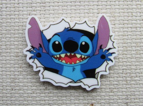 First view of Stitch Breaking In To Say Hi Needle Minder.