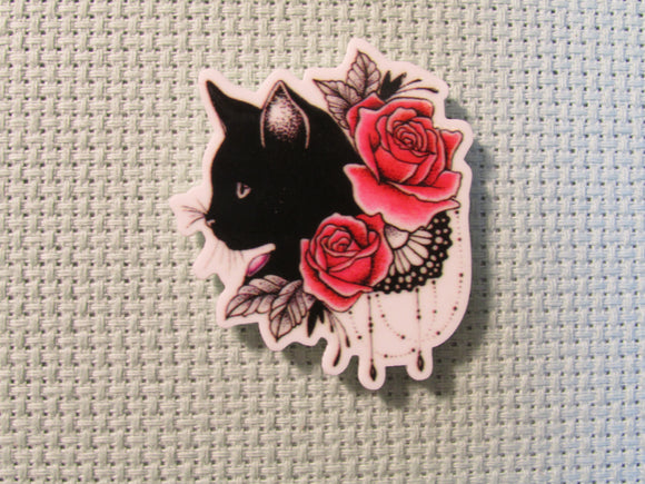 First view of the Black Cat with Red Roses Needle Minder