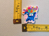 Third view of the Stripped Blue Flower Kitty Needle Minder